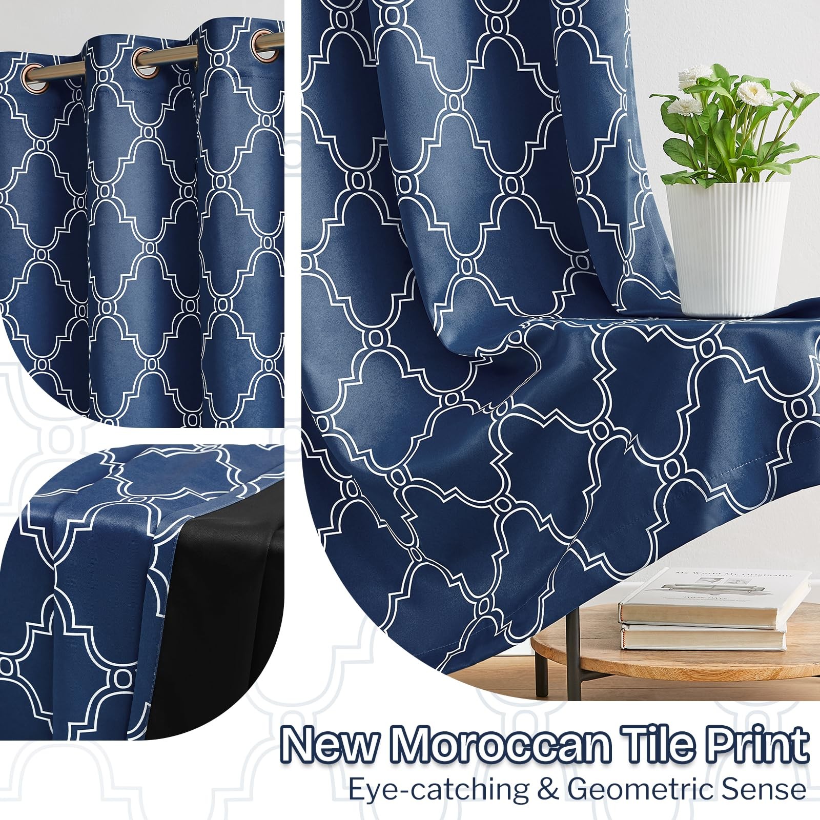 Melodieux 100 Blackout Curtains 96 Inches Long For Living Room Moroccan Style