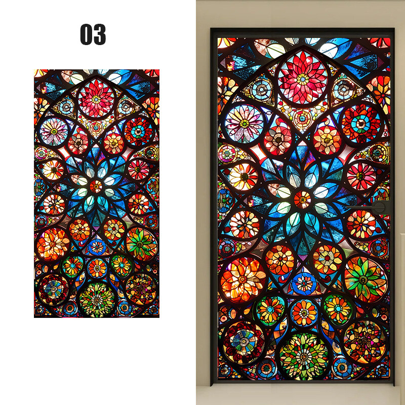 Retro Rose Printed Stained Glass Sticker Back Adhesive Cling Bathroom Decor.