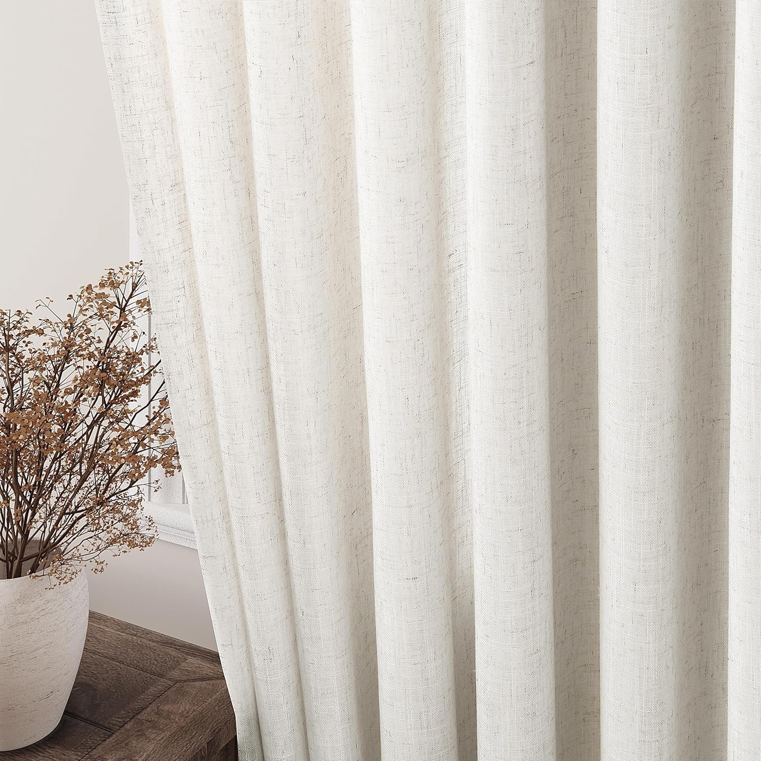 Classic Cream Linen 2-Piece Curtain Set 84” – Modern Rustic Window Drapes