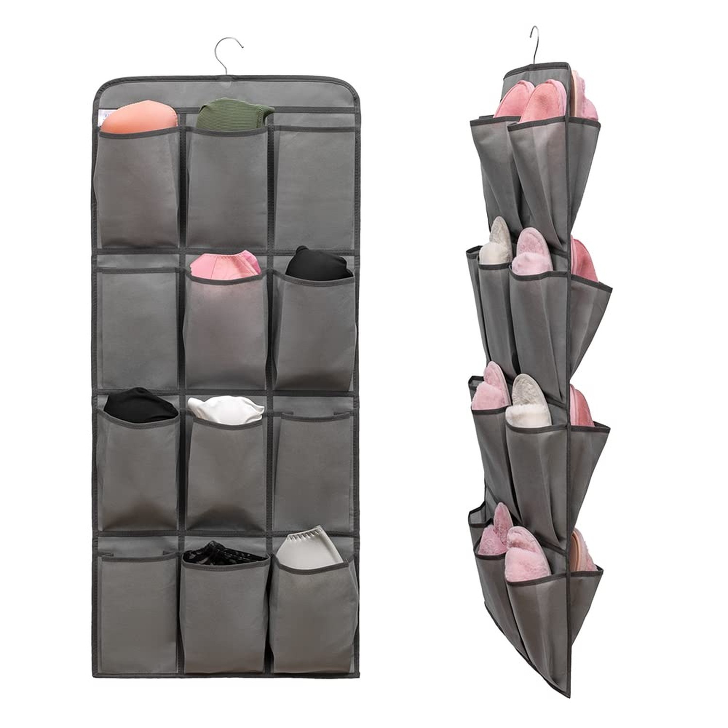 Dual Sided Hanging Shoe Organizer for Closet with 24 Large Pockets Hanging Sh…