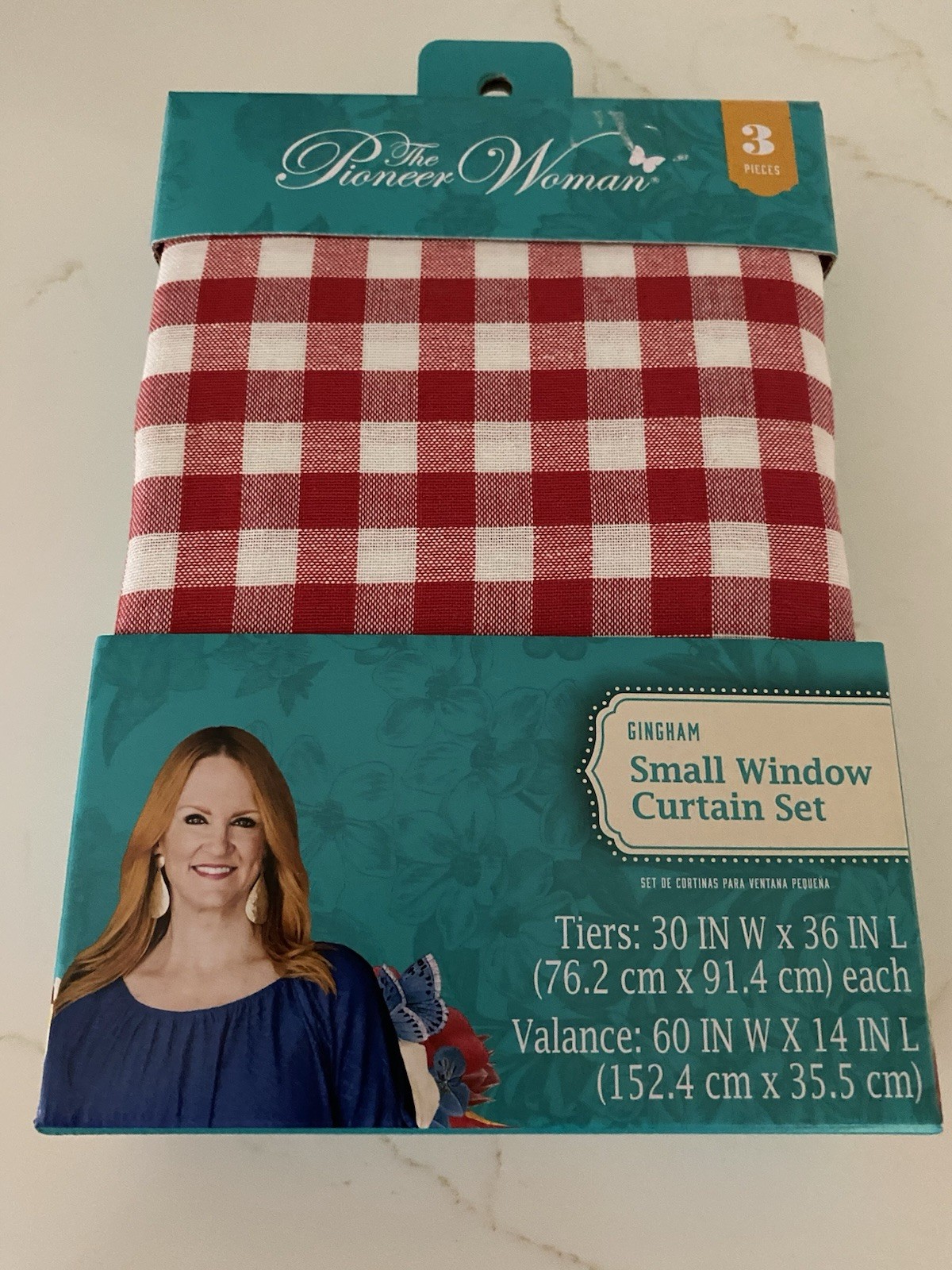 Pioneer Woman Red Gingham Small Window 3 Piece Tier & Valance Curtain Set