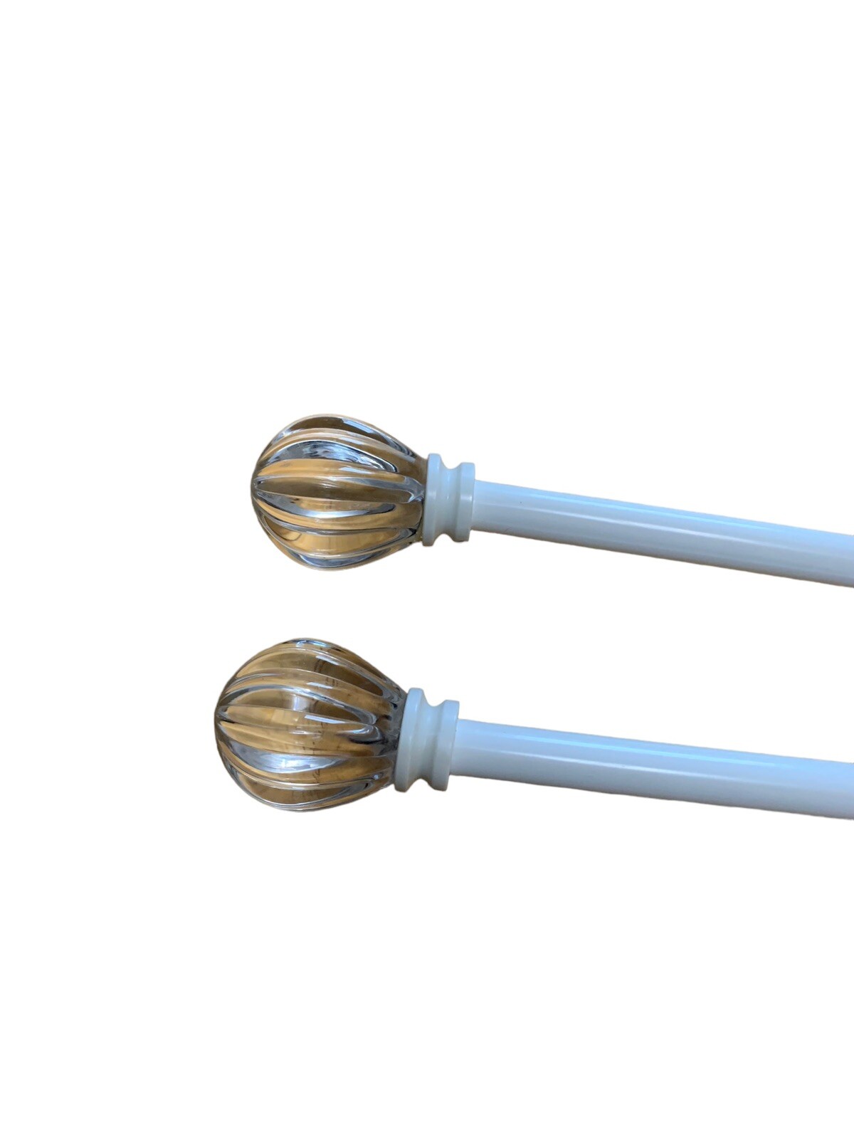 Set 2 White Metal Curtain Rods with Acrylic Cut Crystal Ball Finials to 48″