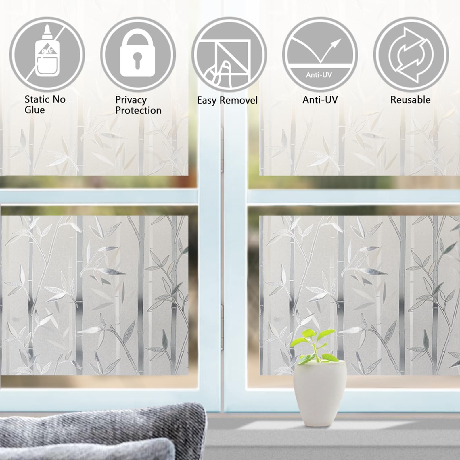 Lemon Cloud Window Privacy Film, Stained Glass 17.5 x 78.7 Inch, White