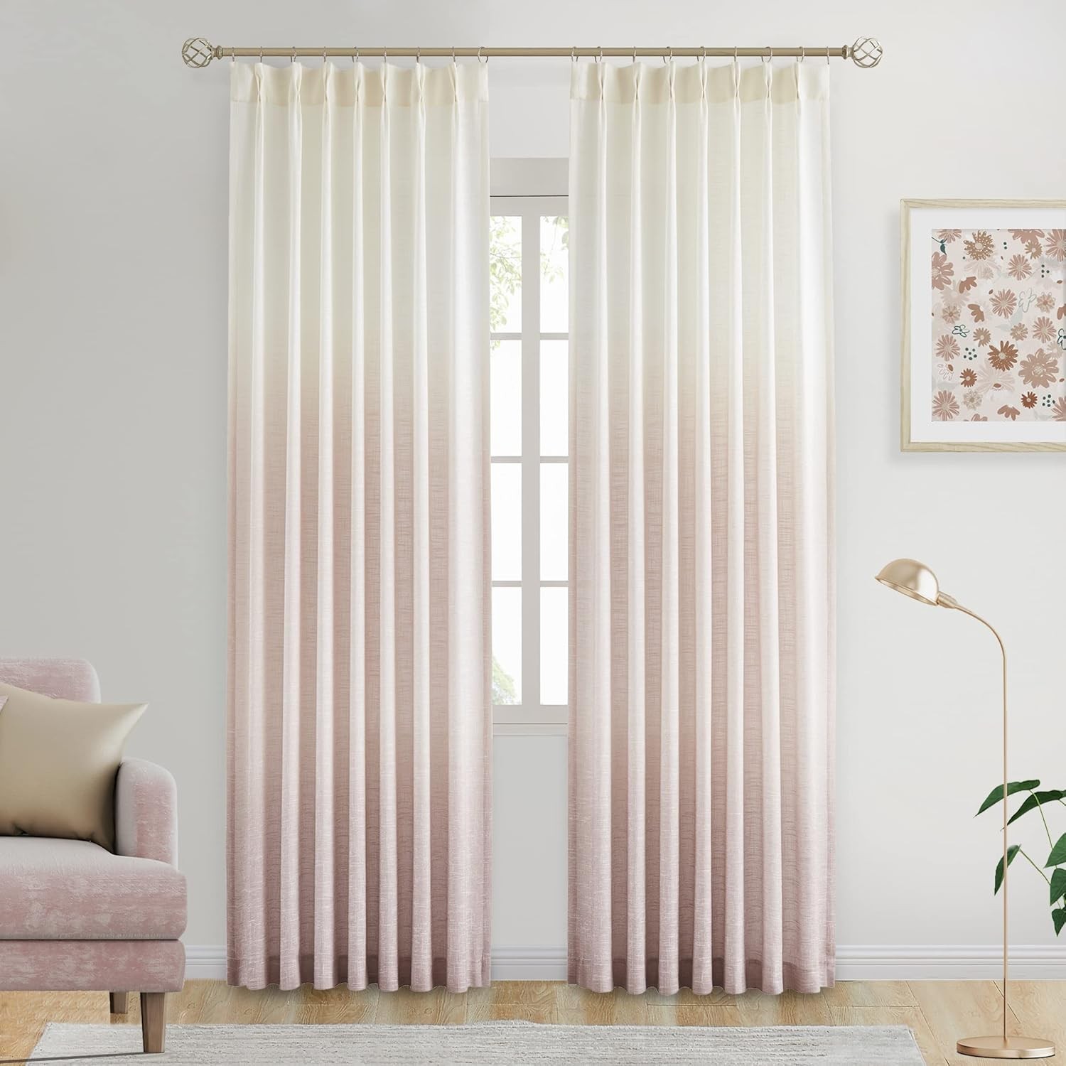 Pinch Pleated Ombre Semi Sheer Curtain 84 Inches Long Rayon Blend Window