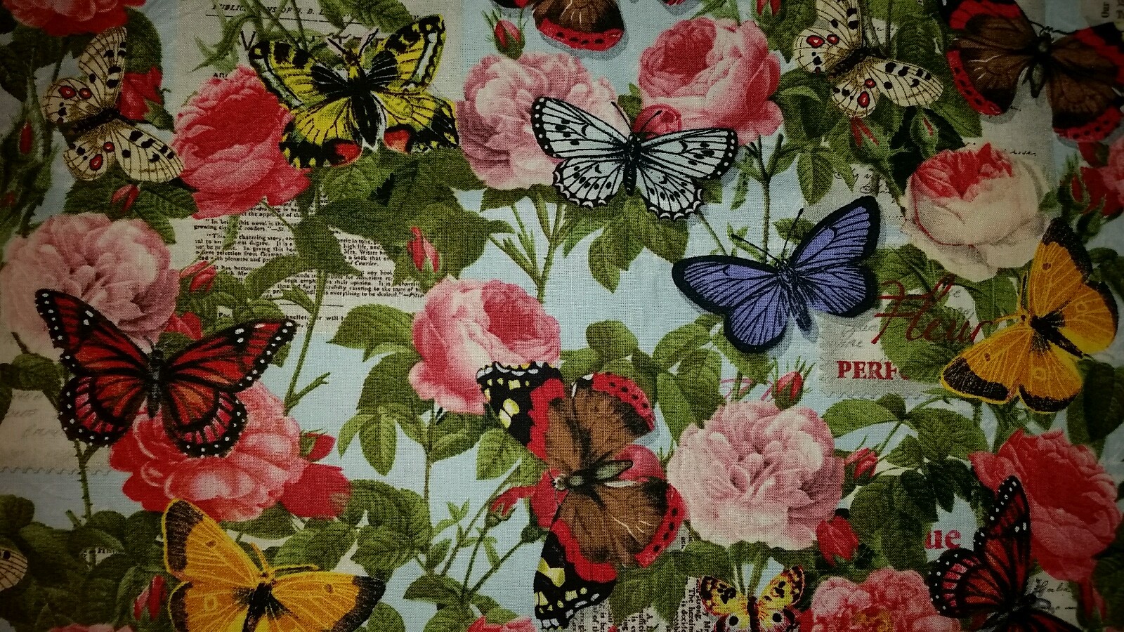 LINED WINDOW VALANCE 42X12 BUTTERFLY GARDEN FLOAR FLOWER SPRING ROSE BLUE SKY