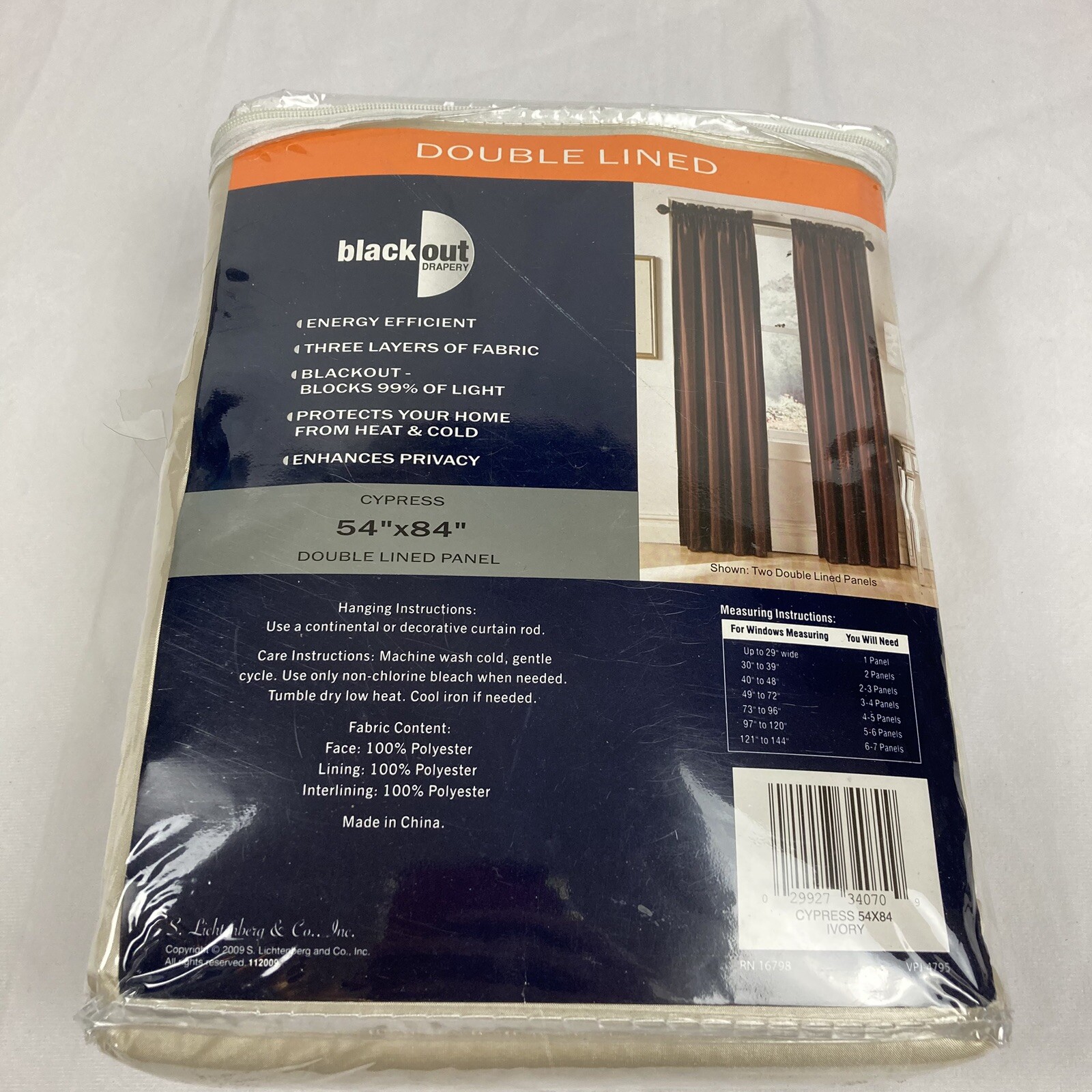 BlackOut Drapery Light Blocking Curtain Panel (Ivory) Cypress Style 54″ × 84″