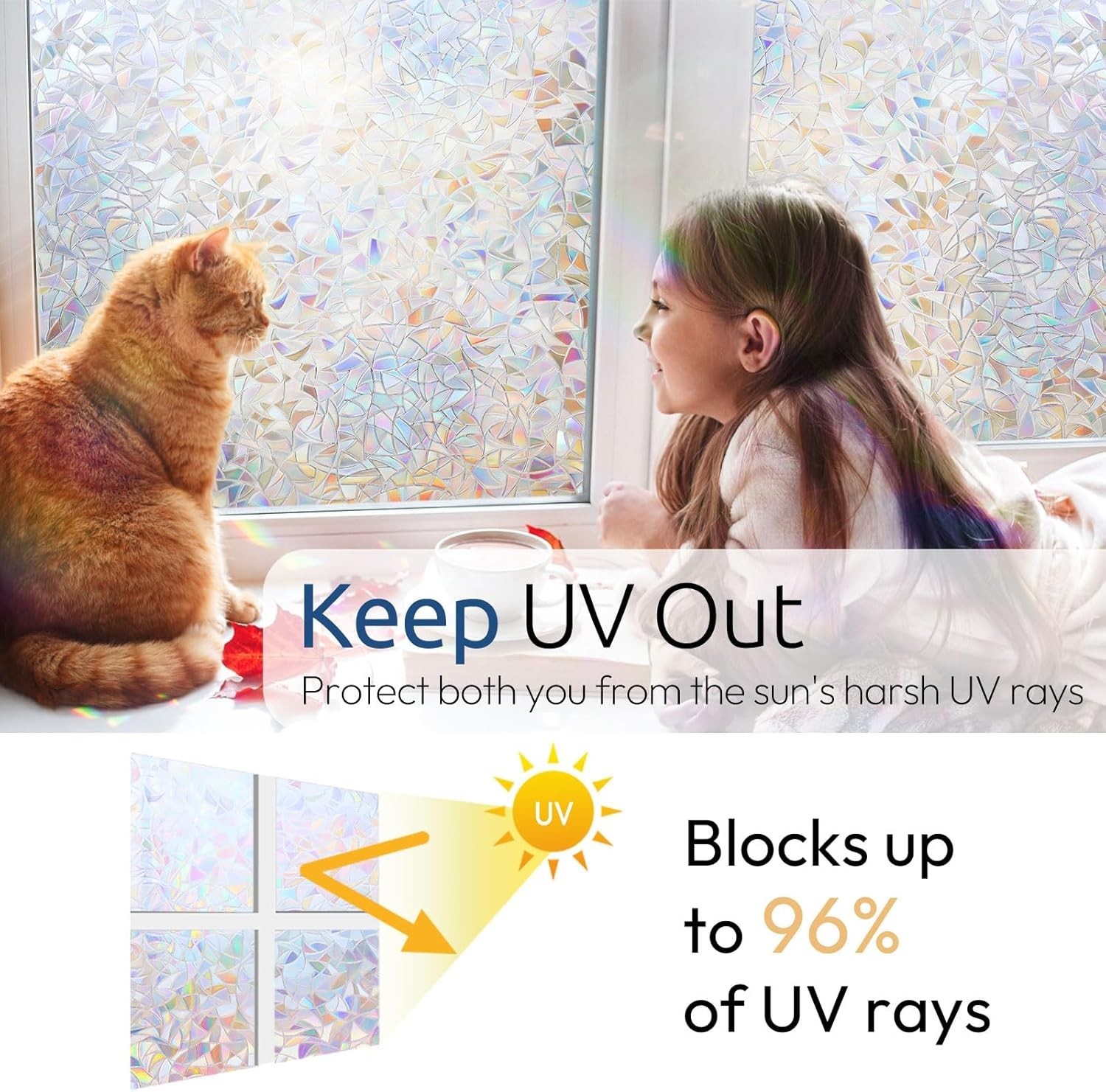 Non-Adhesive Rainbow Window Film – Translucent Privacy Enhancer, 17.5″ x 78.7″