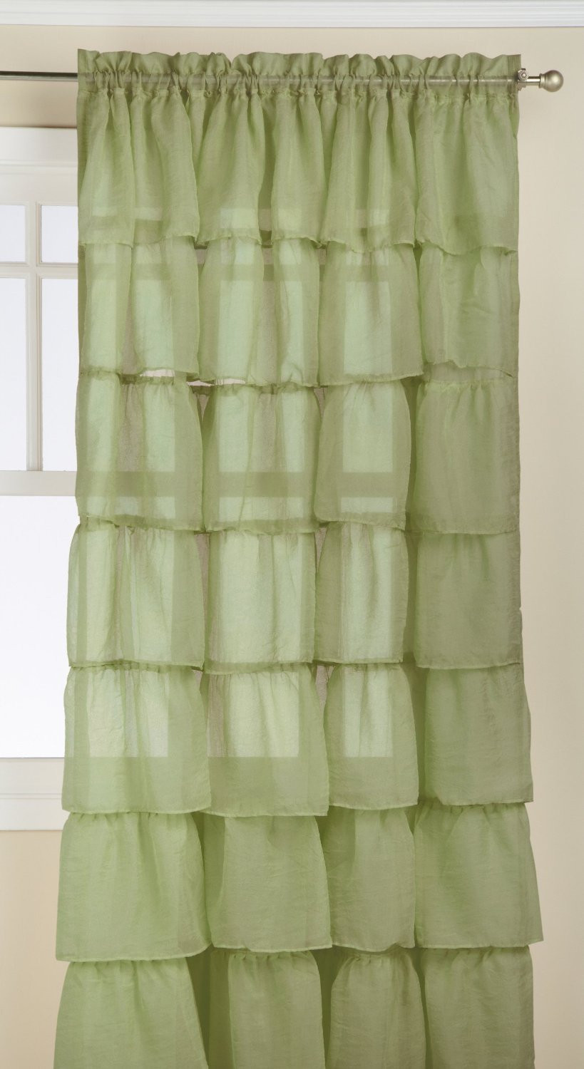 Two (2) Gypsy Ruffled Sheer Curtain Panels, Sage Green, 60″ wide by 84″ long