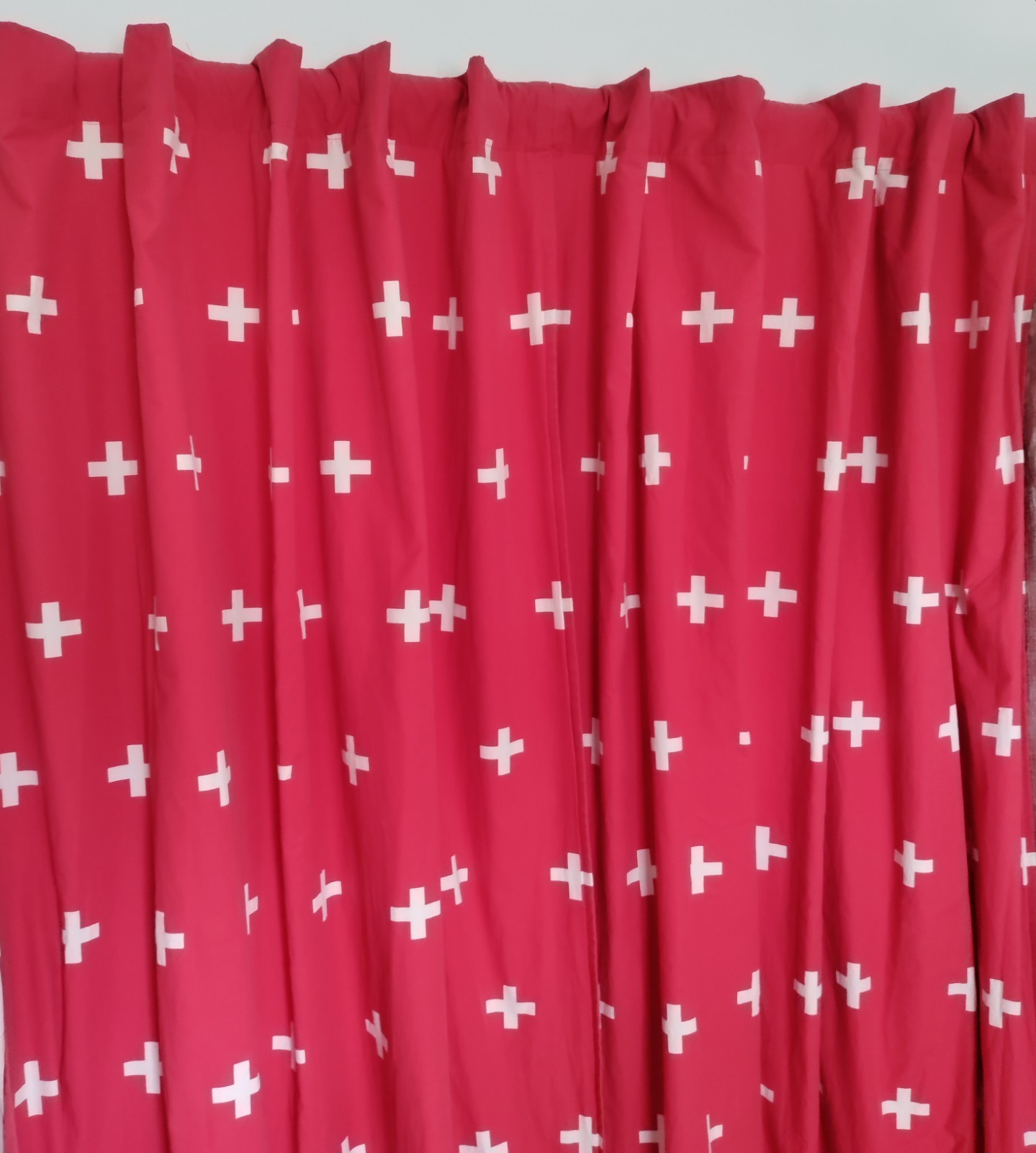 Red & White Cross Curtains 45×96″ Lined Heavyweight Blackout Drapes Dual Header