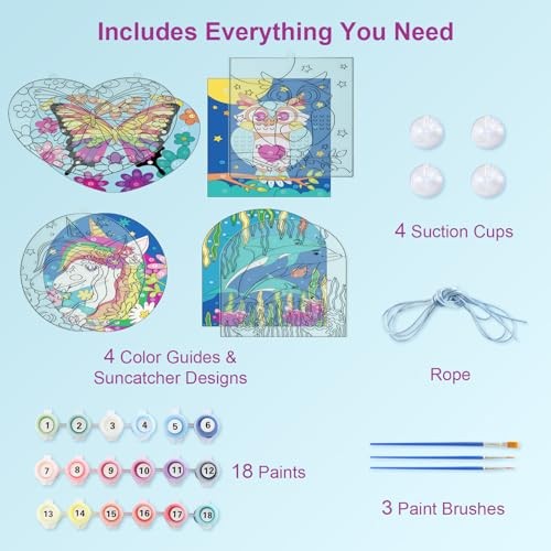 Window Art for Kids Including 4 Large Suncatcher Crafts, 18 Window Paints blue