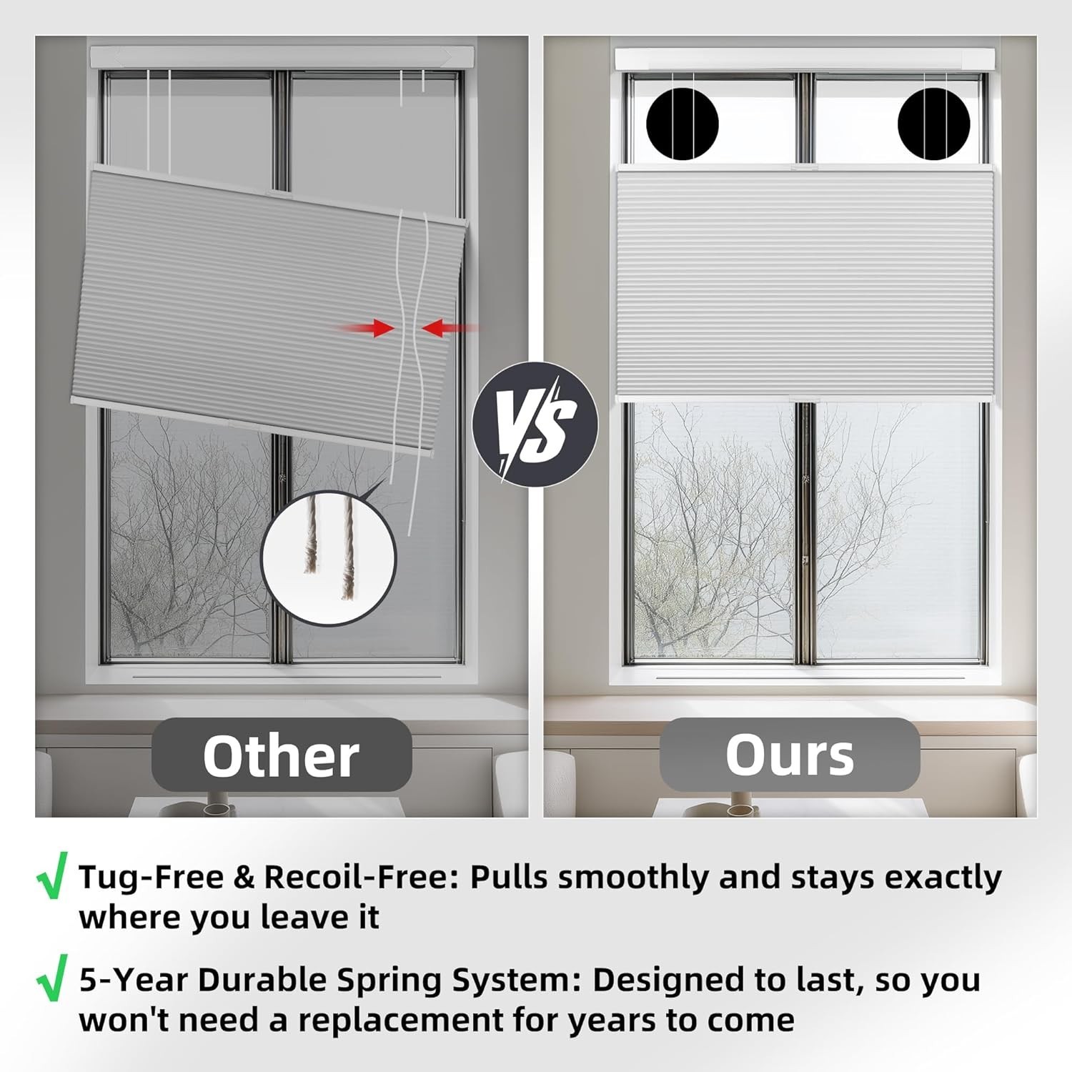 Elegant Top Down Bottom Up Cordless Cellular Shades 30″ W x 72″ H Blackout White