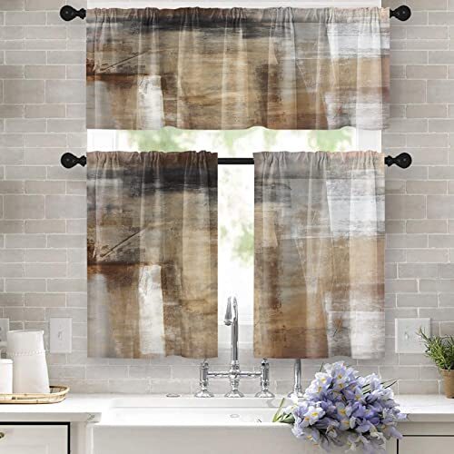 Brown Kitchen Curtains Grey Beige Window Curtains W52 x L36 Abstract Brown