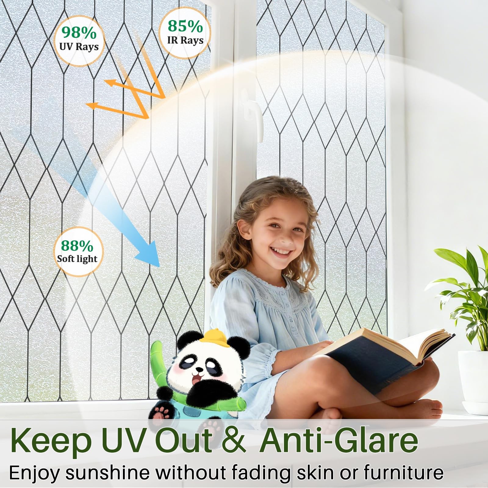 Windimiley Window Privacy Film Stained Glass Static 17.5 x 78.7 Inch, A-pure