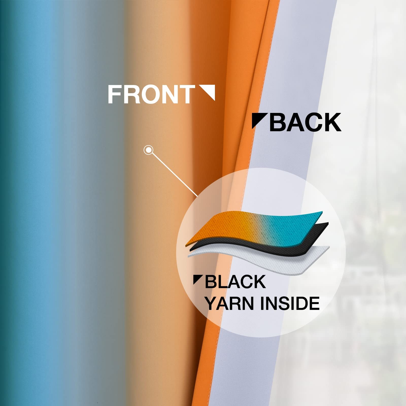 Ombre Orange and Blue Curtains for Bedroom, Gradient Room Darkening Curtains,…