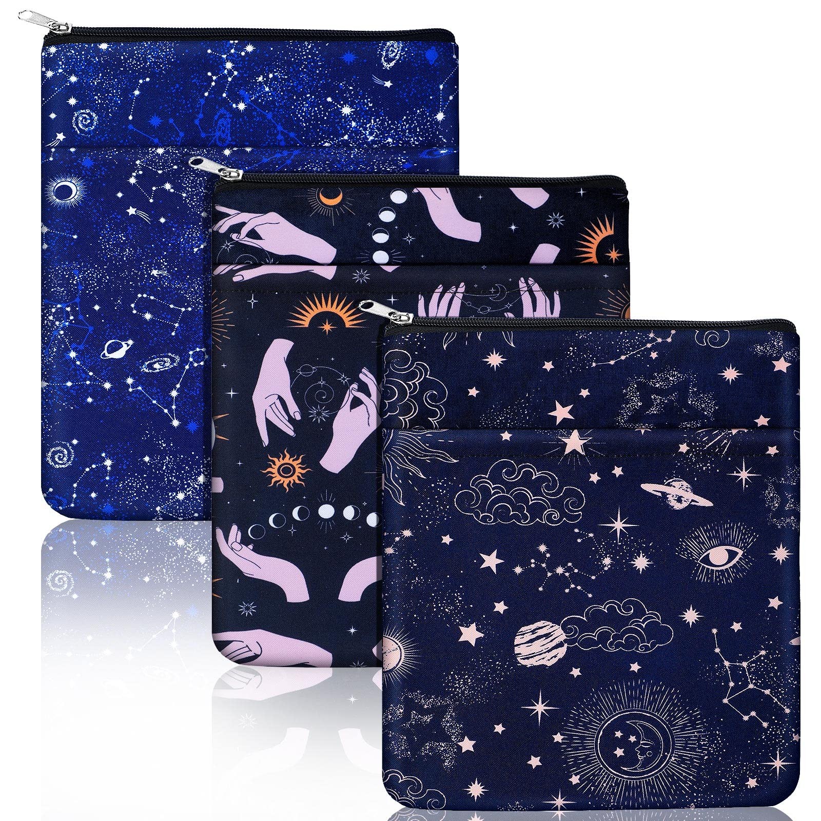 Roowest 3 Pcs Book Protector Sleeve with Zipper Covers Patterns Style