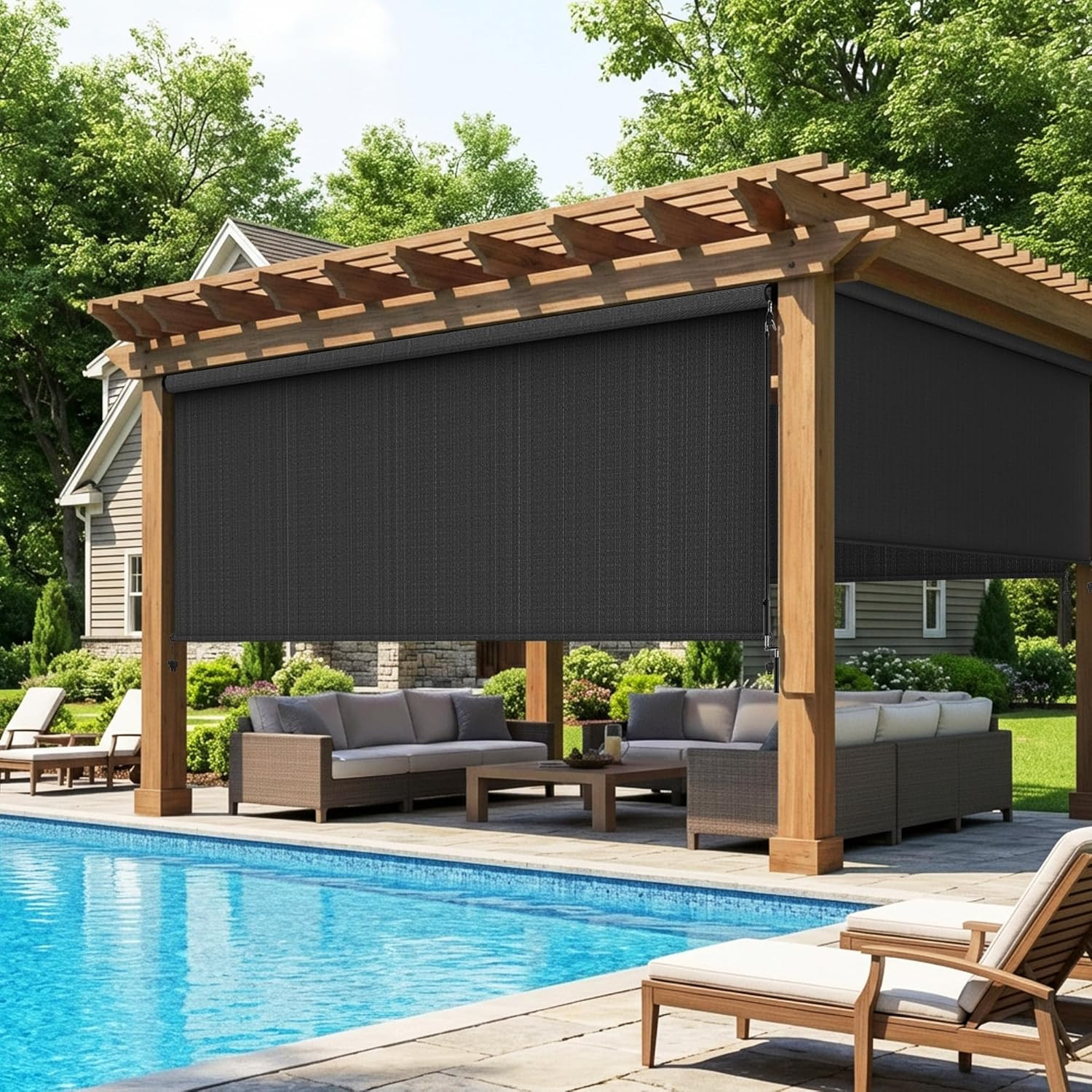 Integrated Outdoor Roller Shade,10’W X 8’H Assembly Free Outdoor Patio Blinds wi