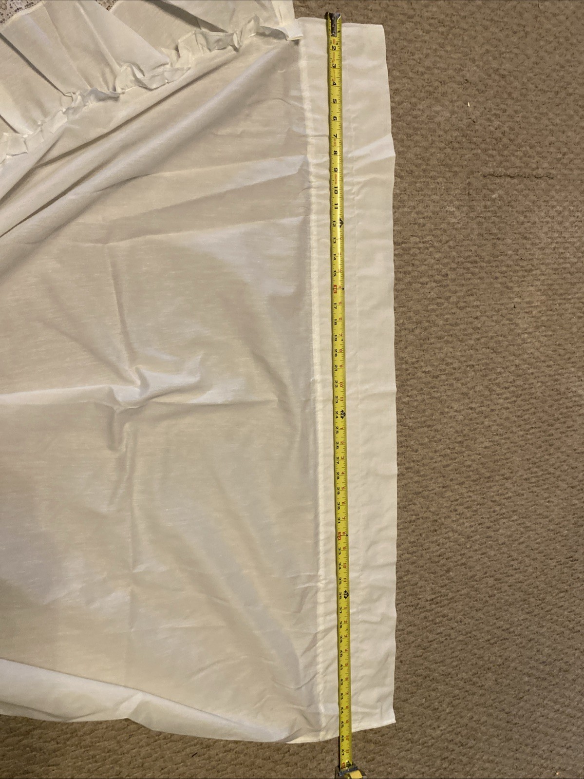 Pair Ivory Ruffled Curtains With Tie Back Bows Lace Trim 65″ Long Beautiful!