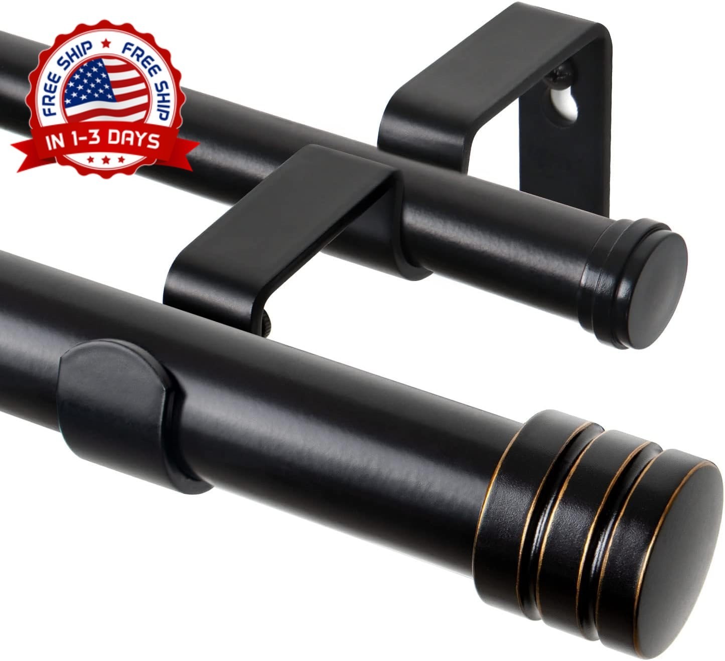 Barral doble para cortinas ajustable de 72 a 144 pulgadas resistente en negro