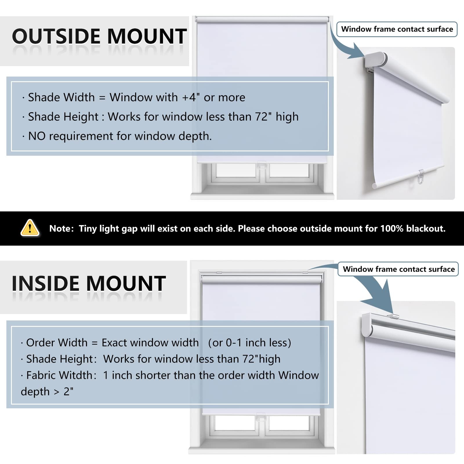 AOSKY Cordless Roller Shades Blackout Blinds for Windows Room Darkening Rolle…