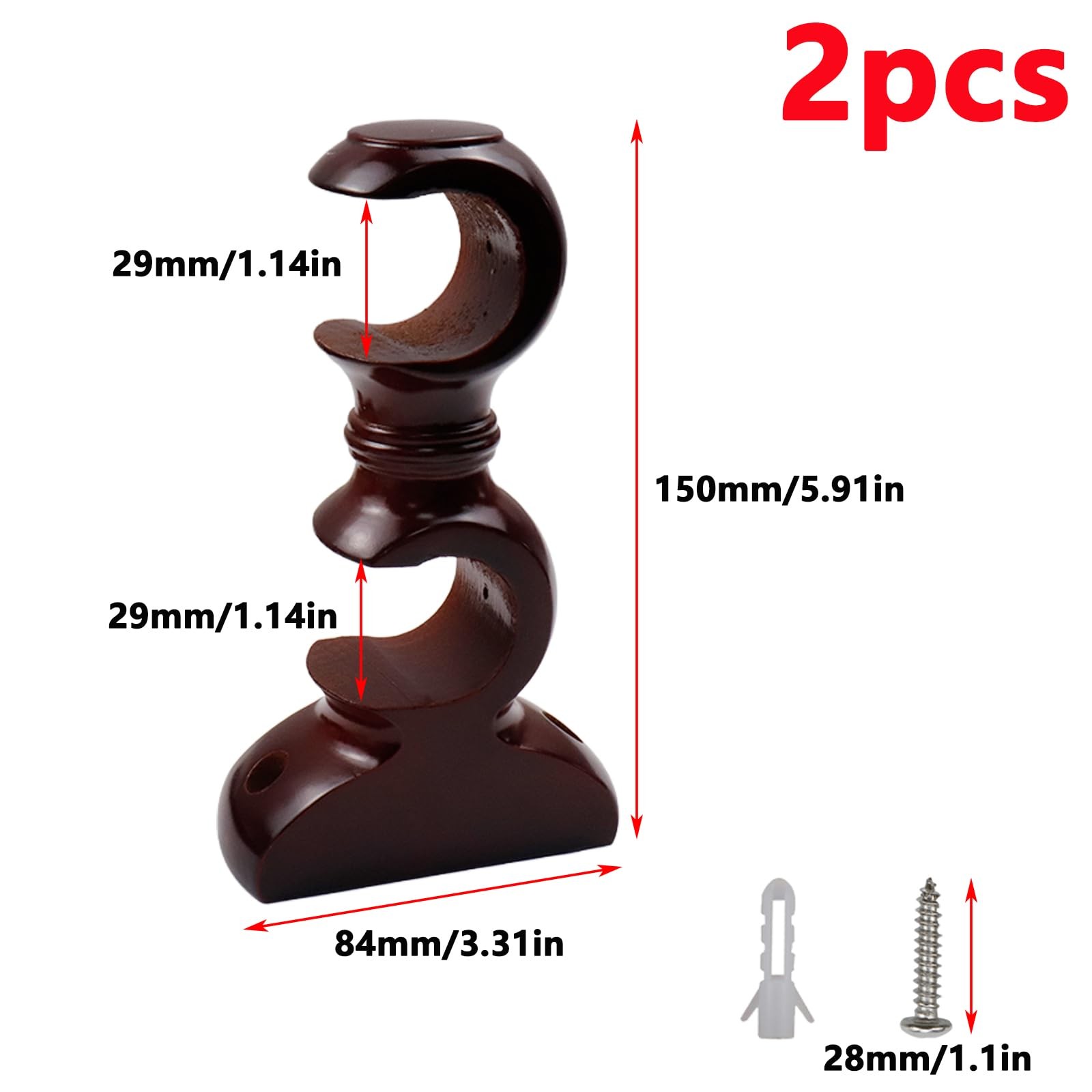 Wooden Curtain Rod Brackets,Window Curtain Hooks for Curtain Rod,1.14″/29mm D…