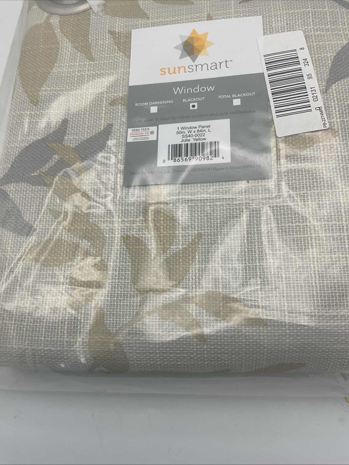 Sunsmart Window Curtain Grommet Panel Julie 84x50in Yellow Floral