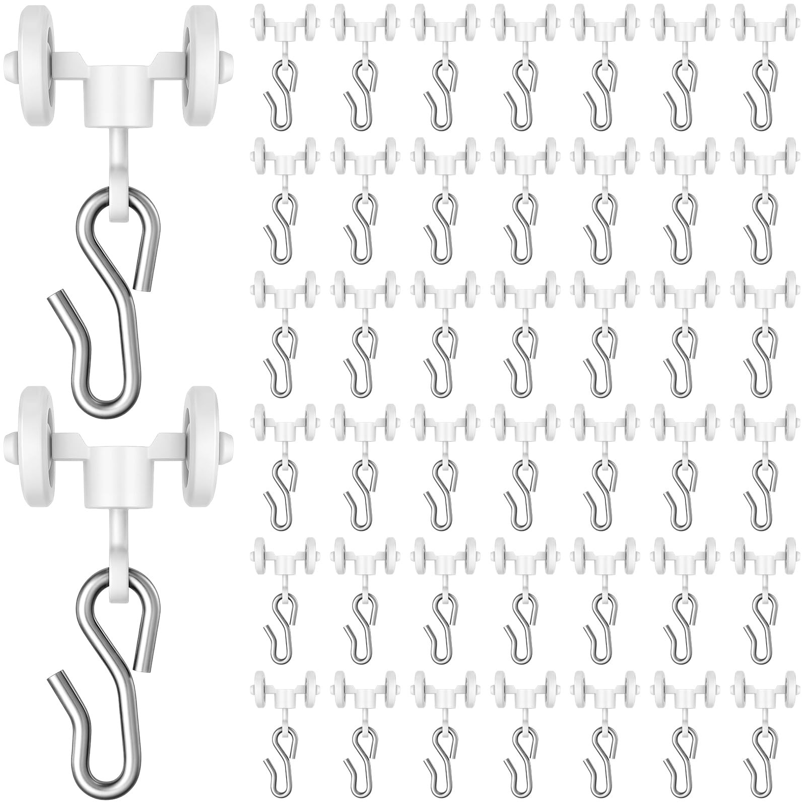 50 PCS Curtain Track Hooks Straight Curved Ceiling Rollers Carriers Drapes