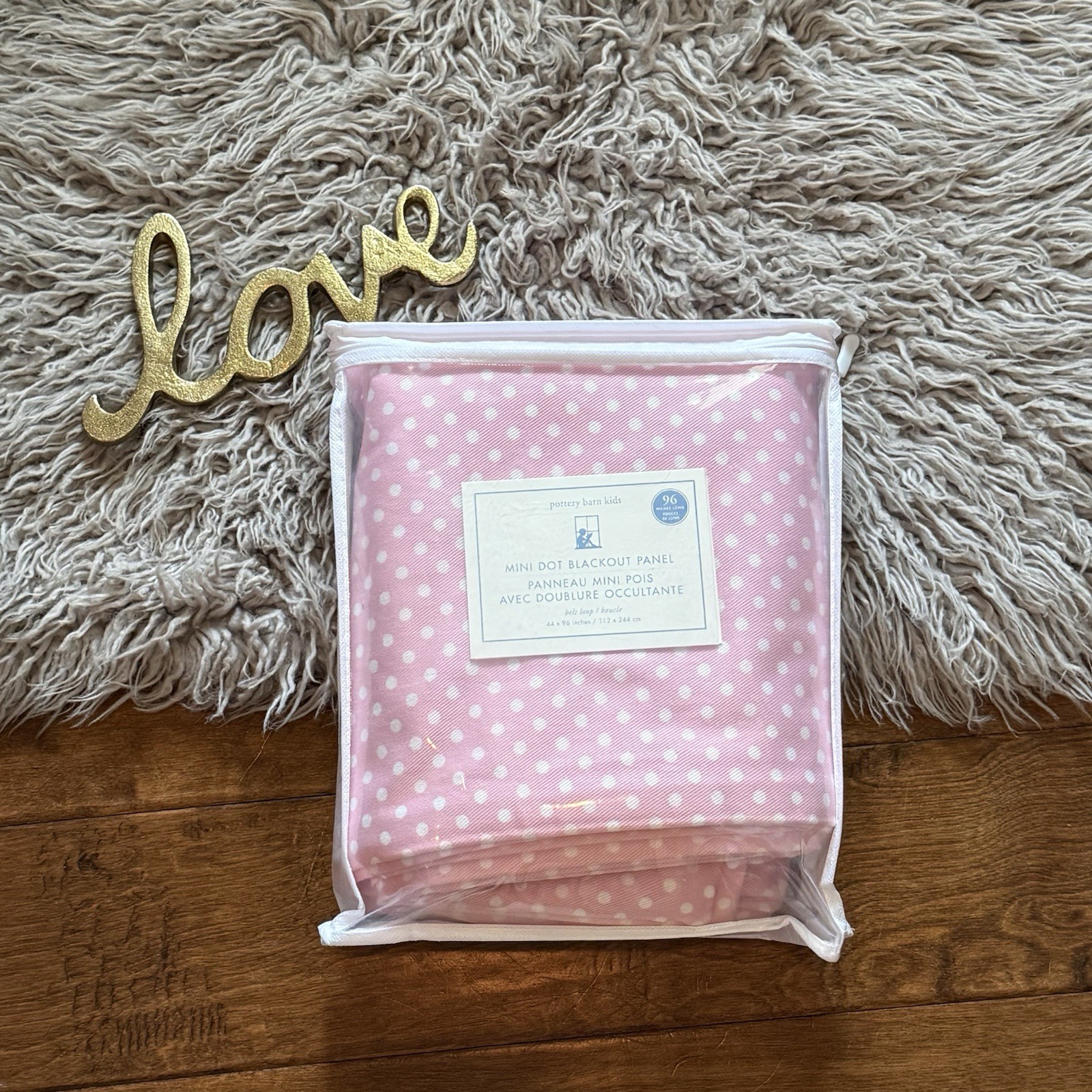Pottery Barn Kids Pink Mini Dot Blackout Curtain Panel 96″ White Polkadot
