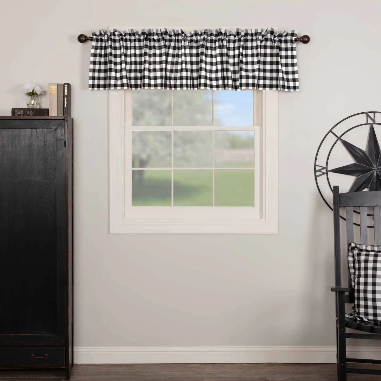 Buffalo Black Check Window Valance Lined 16 x 72 in – 3 1/4 in Rod Pocket