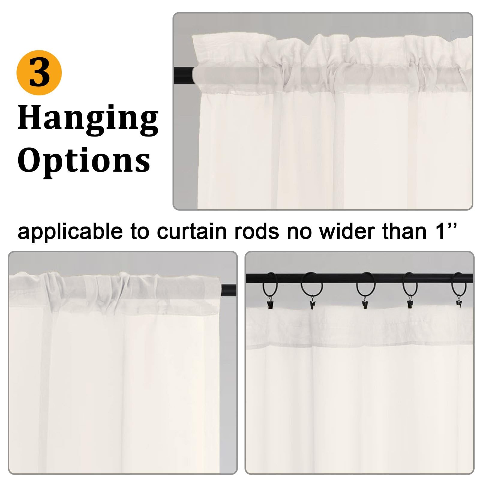 Gwine Sheer Ivory Curtains 96 Inches Long 2 Panels Set, Light Filtering Voile…