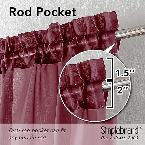 Rod Pocket Top Solid Voile Sheer Curtains for 42″W x 54″L (Pack of 2) Burgundy