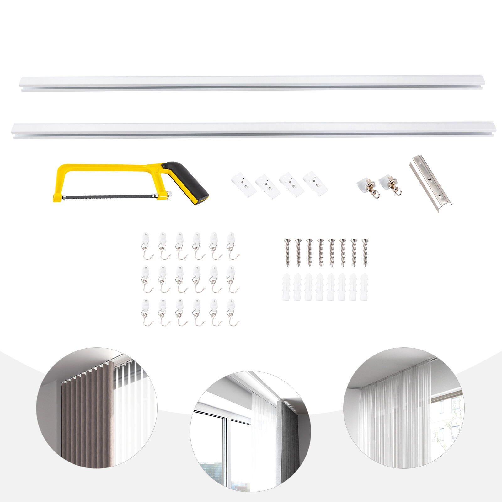 Ceiling Mounted Curtain Track Kit w/ Hooks 3ft-6ft Curtain Track for Space,White
