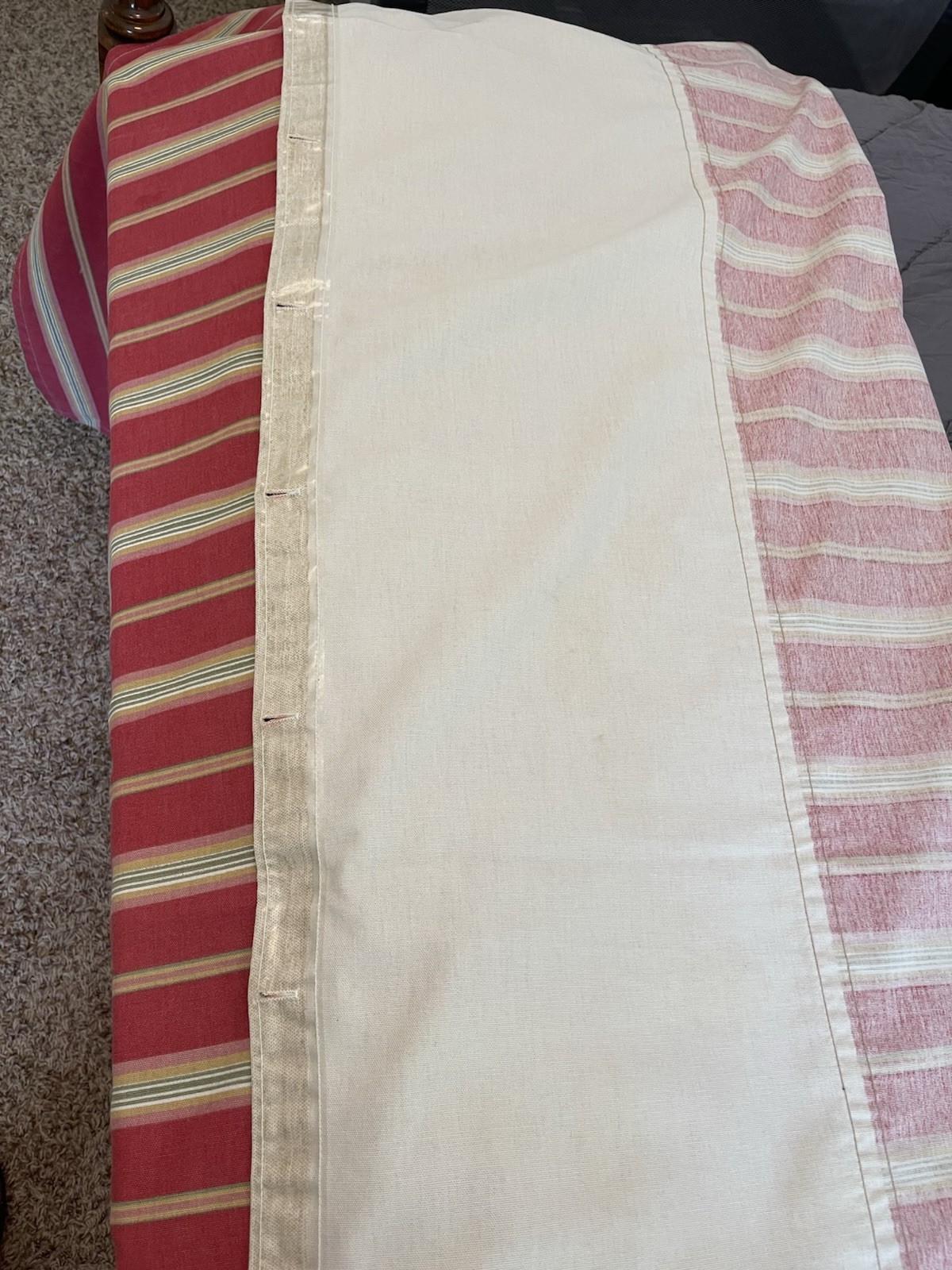 Striped Lined Fabric Shower Curtain Opaque Traditional 69×70-Red/Beige