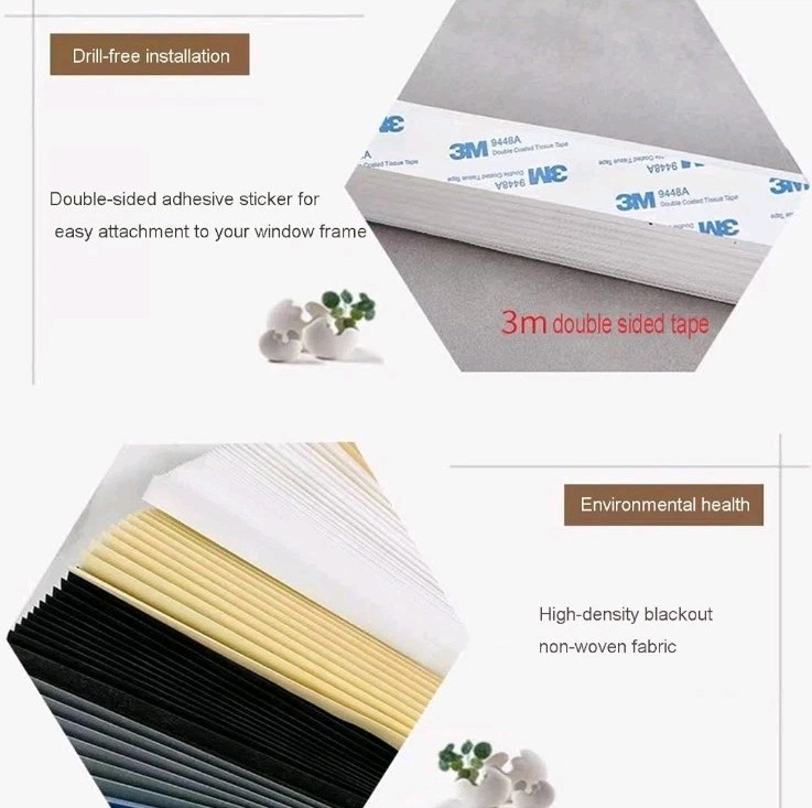 Temporary Window Blinds Cordless Self Adhesive Pleated Paper Blinds 35″x59″
