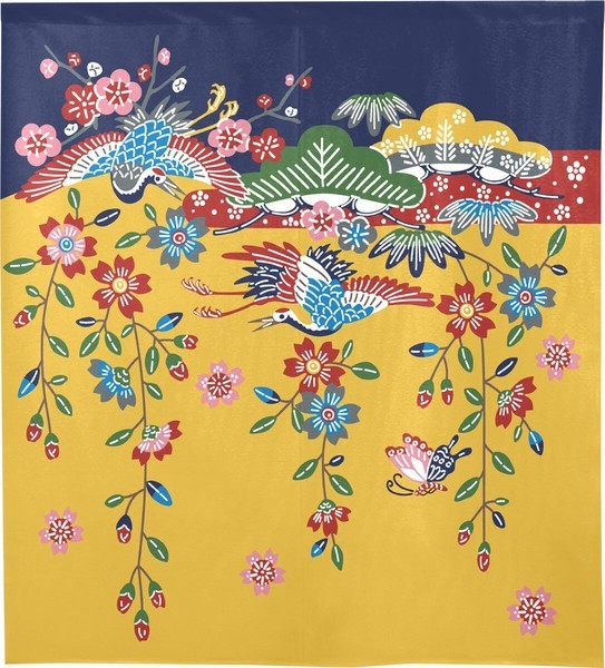 Noren Japanese door curtain 33.5×35.4 in polyester Bingata-Style Sho chiku bai