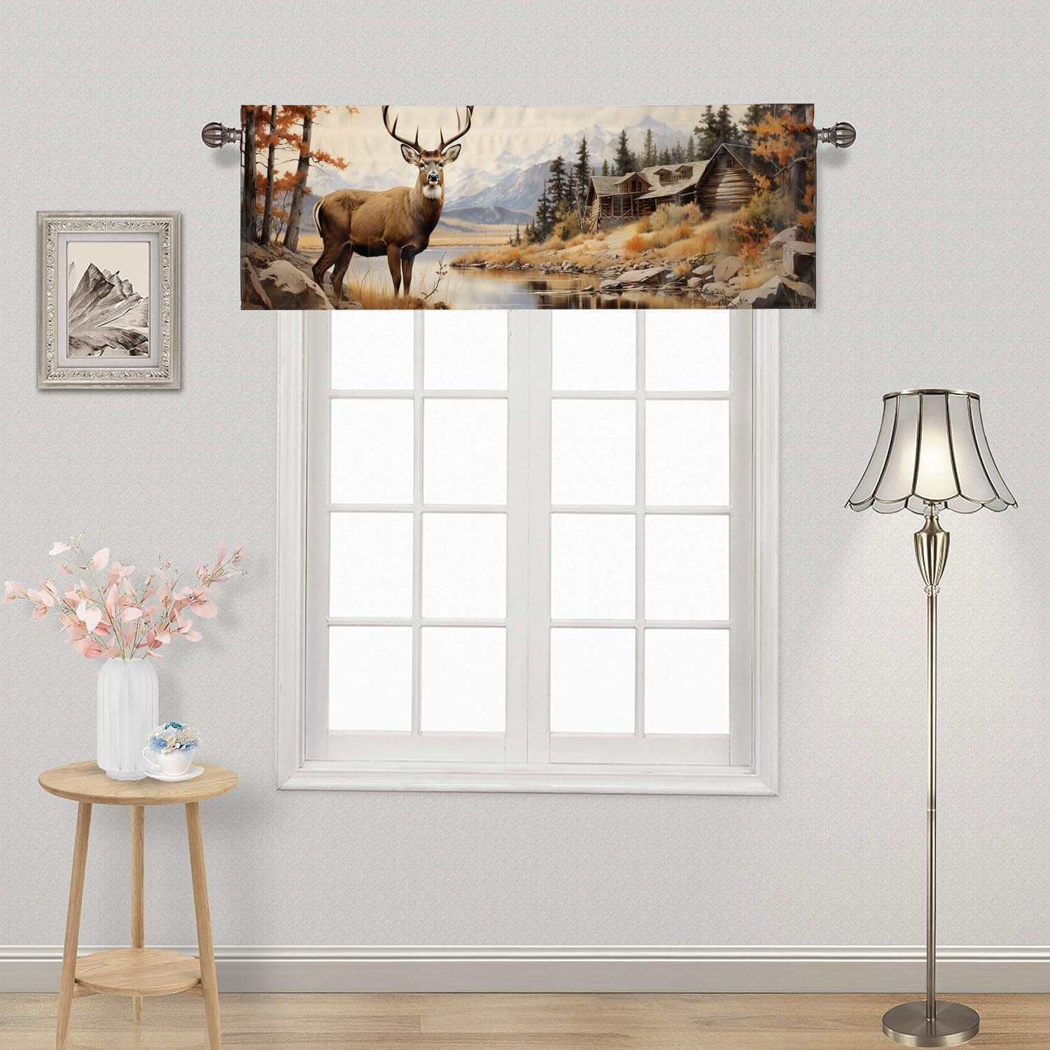 Rustic Cabin Deer Curtain Valances Fall Forest Elk Wildlife Animal Autumn Nature