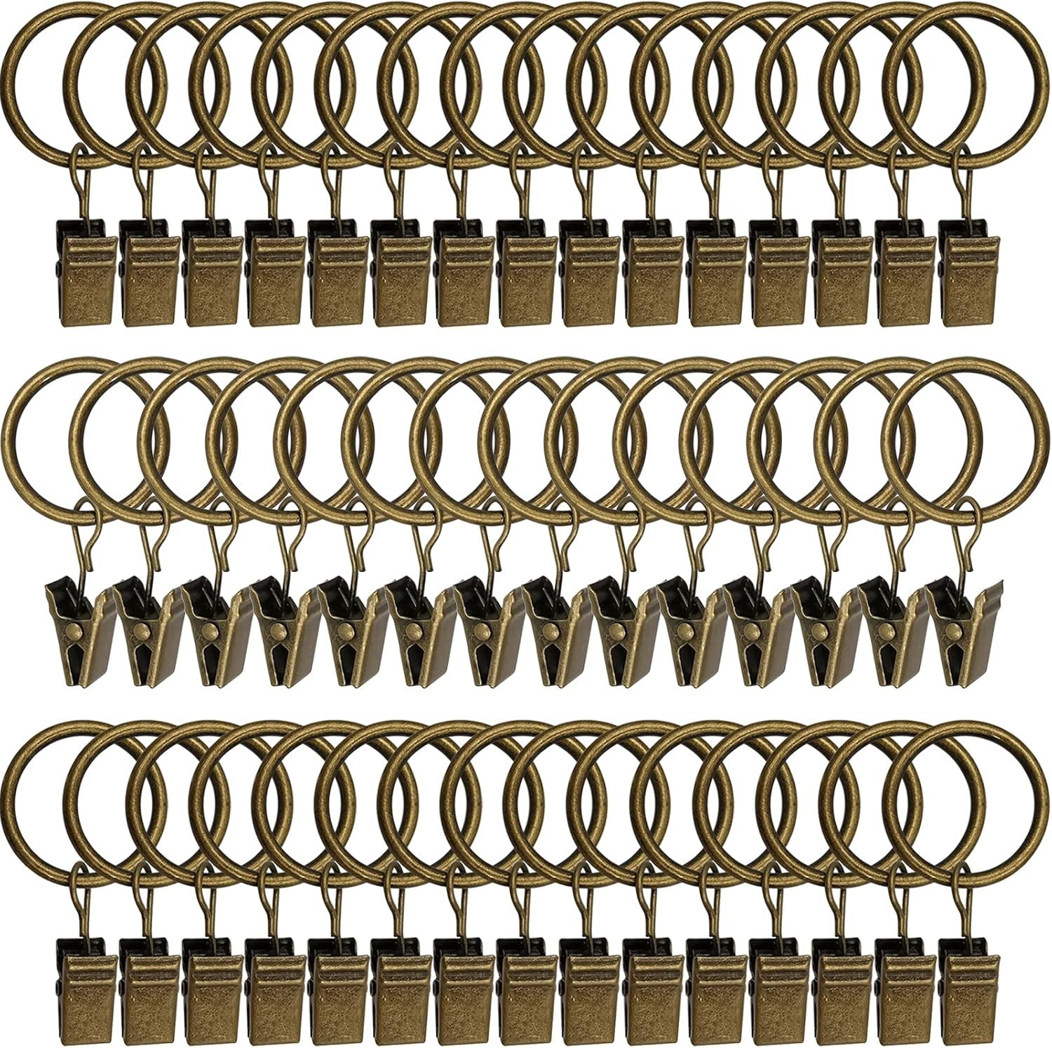 Curtain Rings with Clips 40 Pack Bronze Metal Drapery Rod Hooks 1.5in