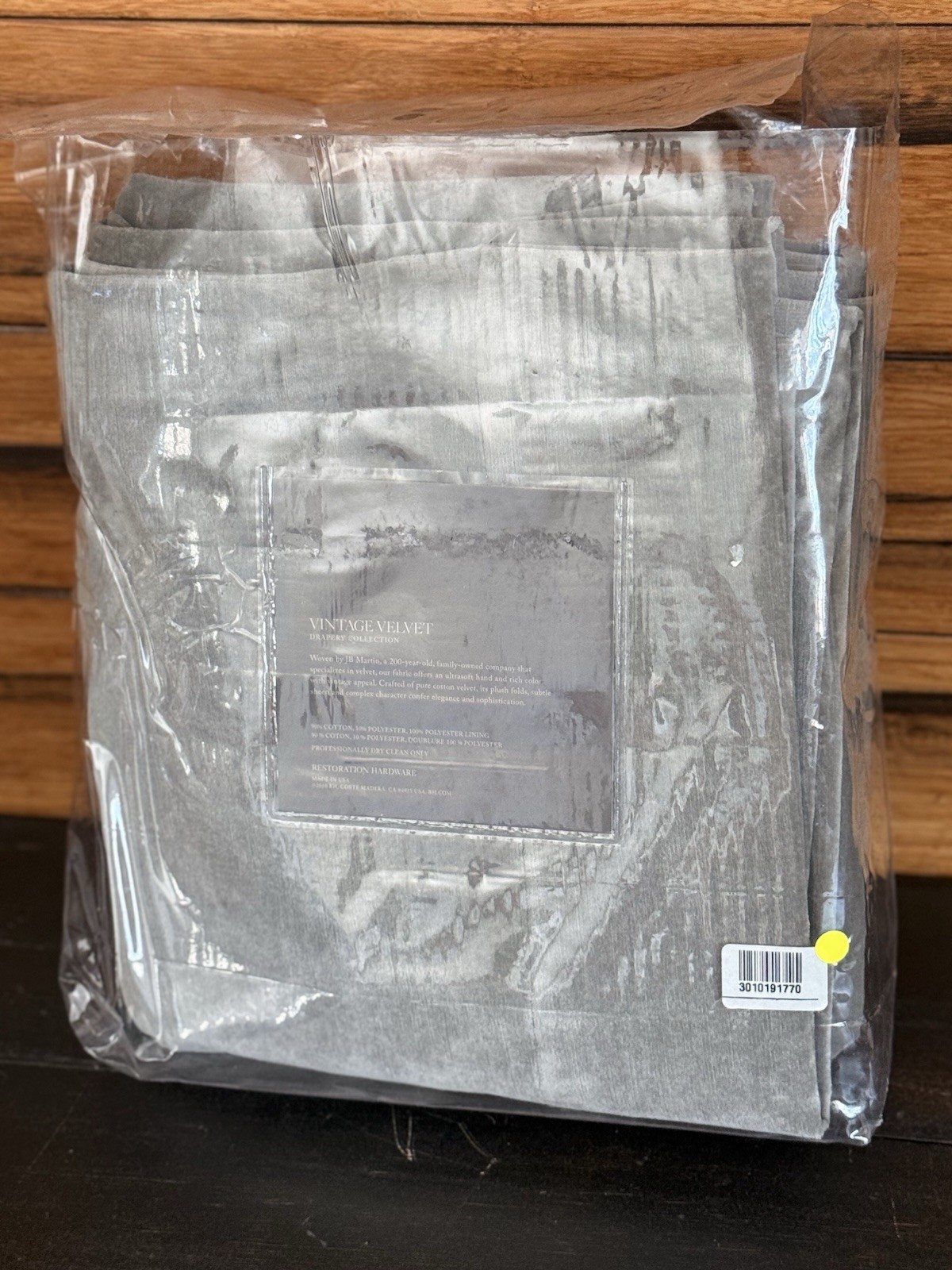 Restoration Hardware Vintage Velvet Drapery Rod Pocket 50″W x 96″L Fog $320