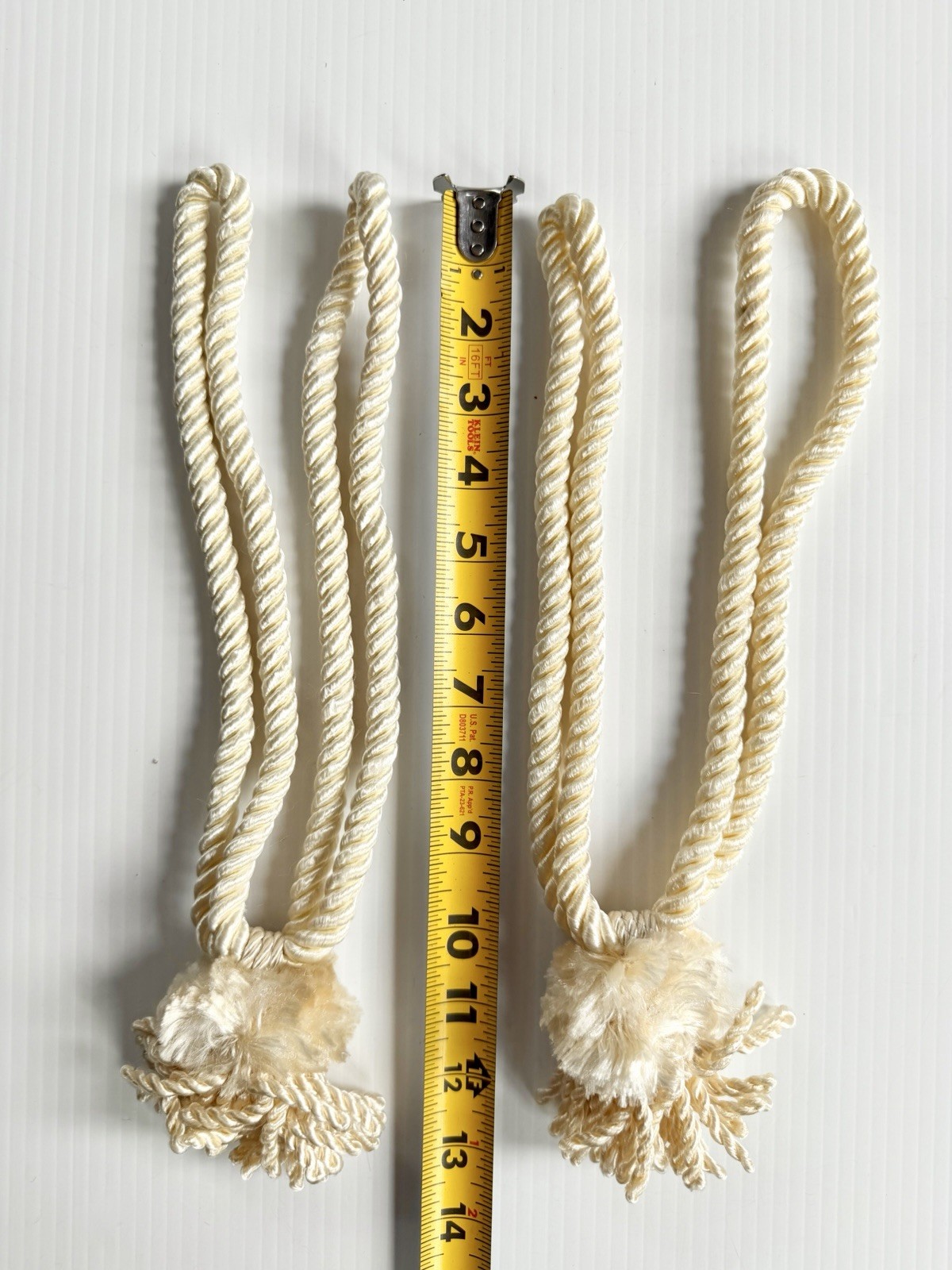 Set Of 2 Ivory Curtain Tie Backs Braided Rope w/ Tassels