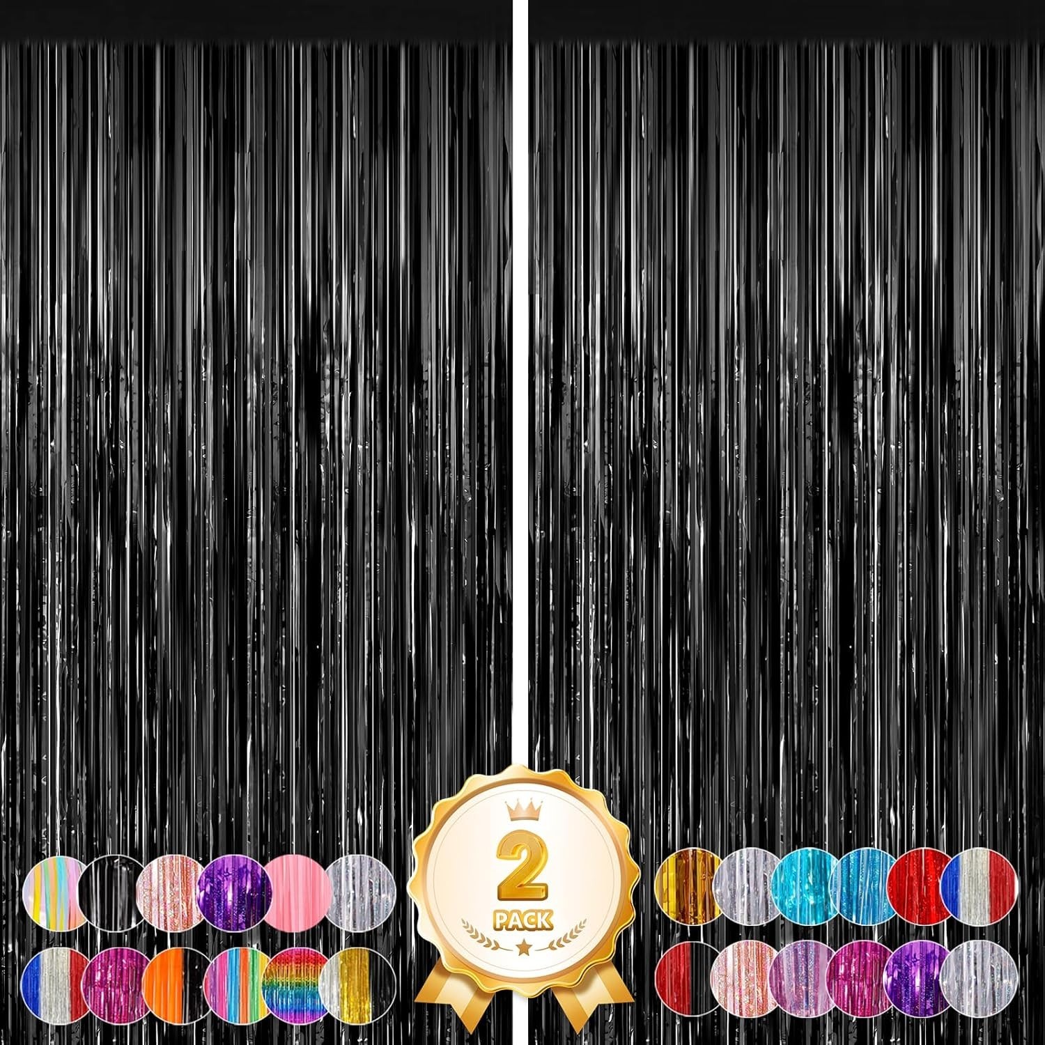 Black Foil Curtain Backdrop 2Pack Black Metallic Tinsel Fringe Curtains Photo…