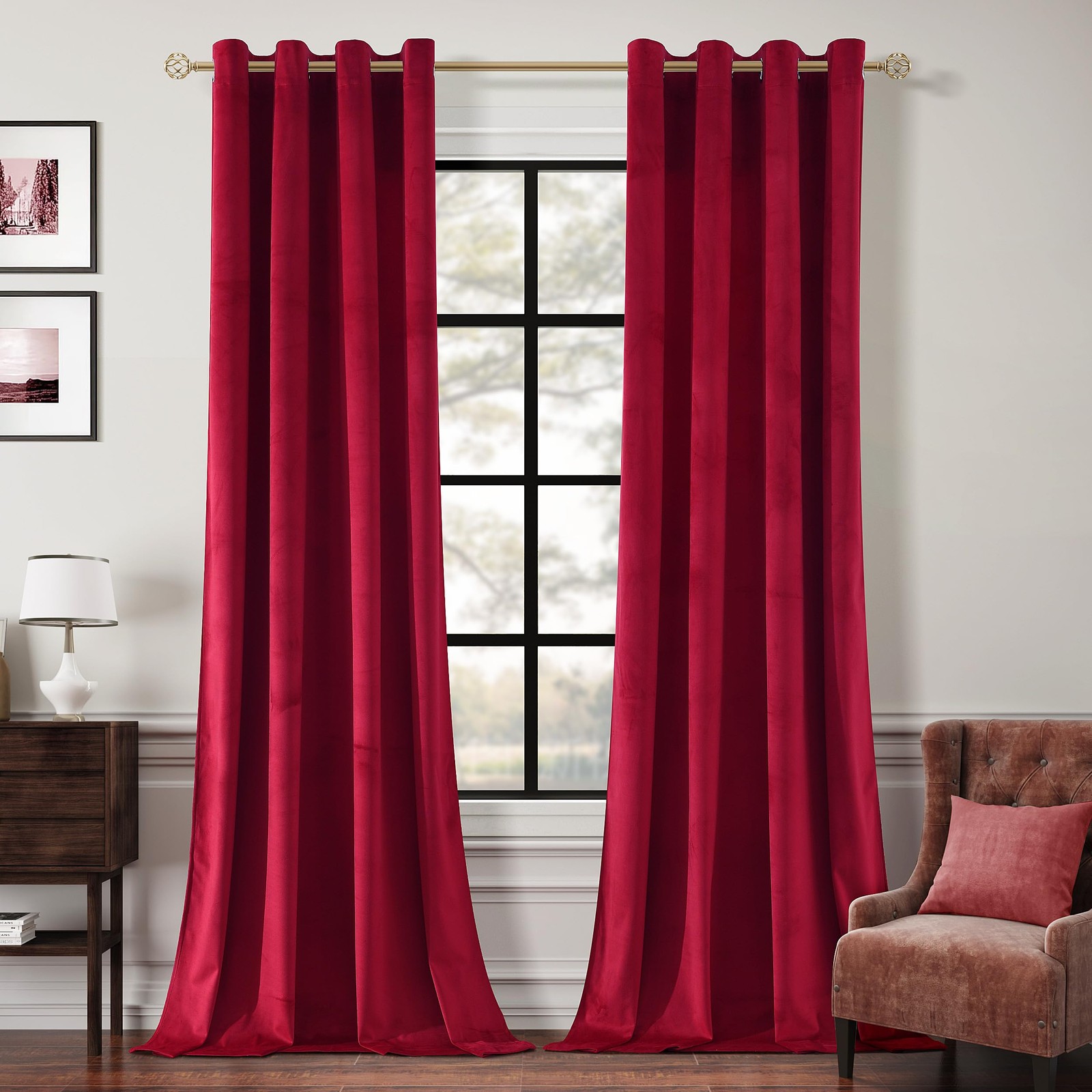 Christmas Red Velvet Curtains 108 inches Long Grommet Blackout Curtains for B…