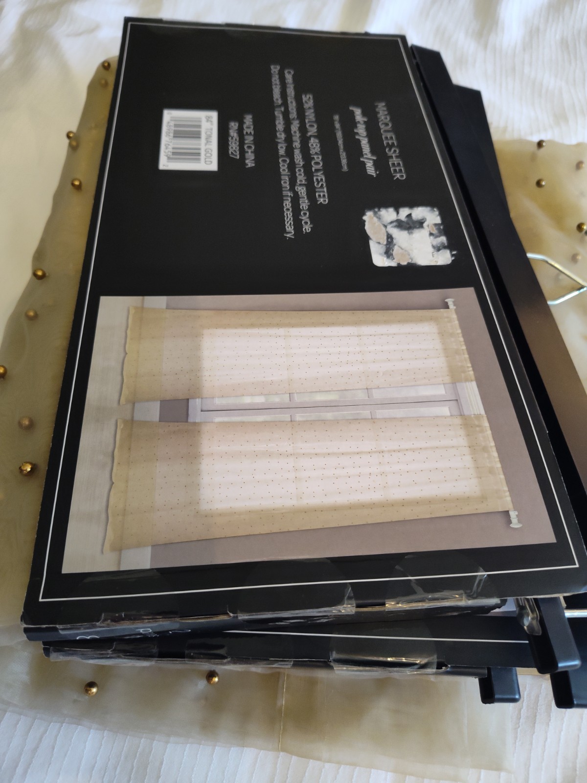 4pn New Tonal Gold Beaded Sheers Drapes Laura Ashley/ Waltham Marquee 76×84″