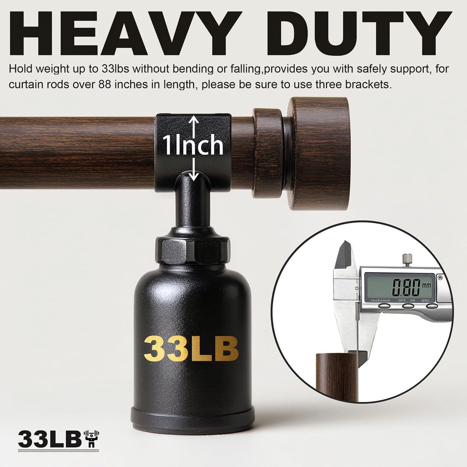 Deep Walnut Wood Curtain Rods 28 to 48 Inches Adjustable Heavy Duty Window