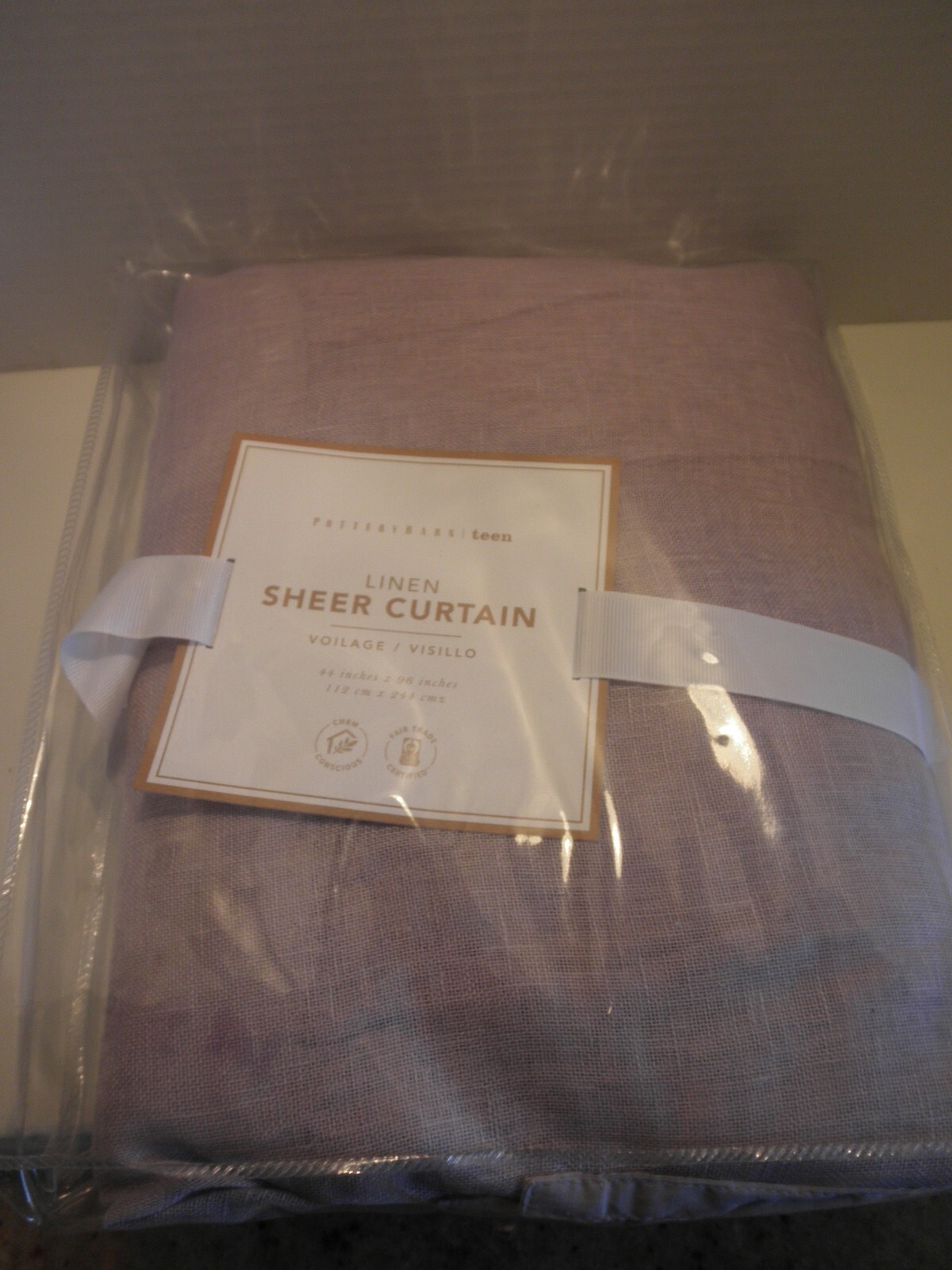 1 NEW Pottery Barn teen Linen Curtain 44″ x 96″ panel lilac purple tie top $149