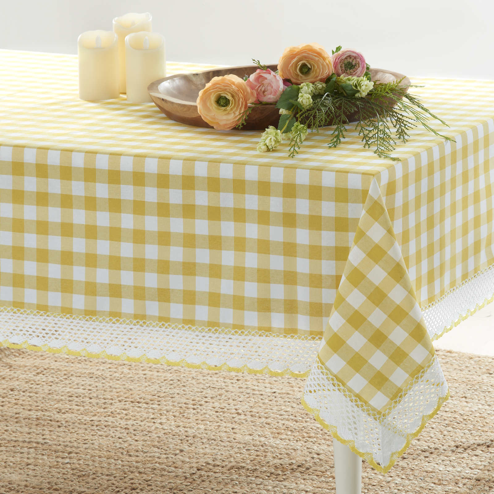 Yellow Checked Plaid Cotton Dining Table Cloth Cover for Dining Room, Kitchen