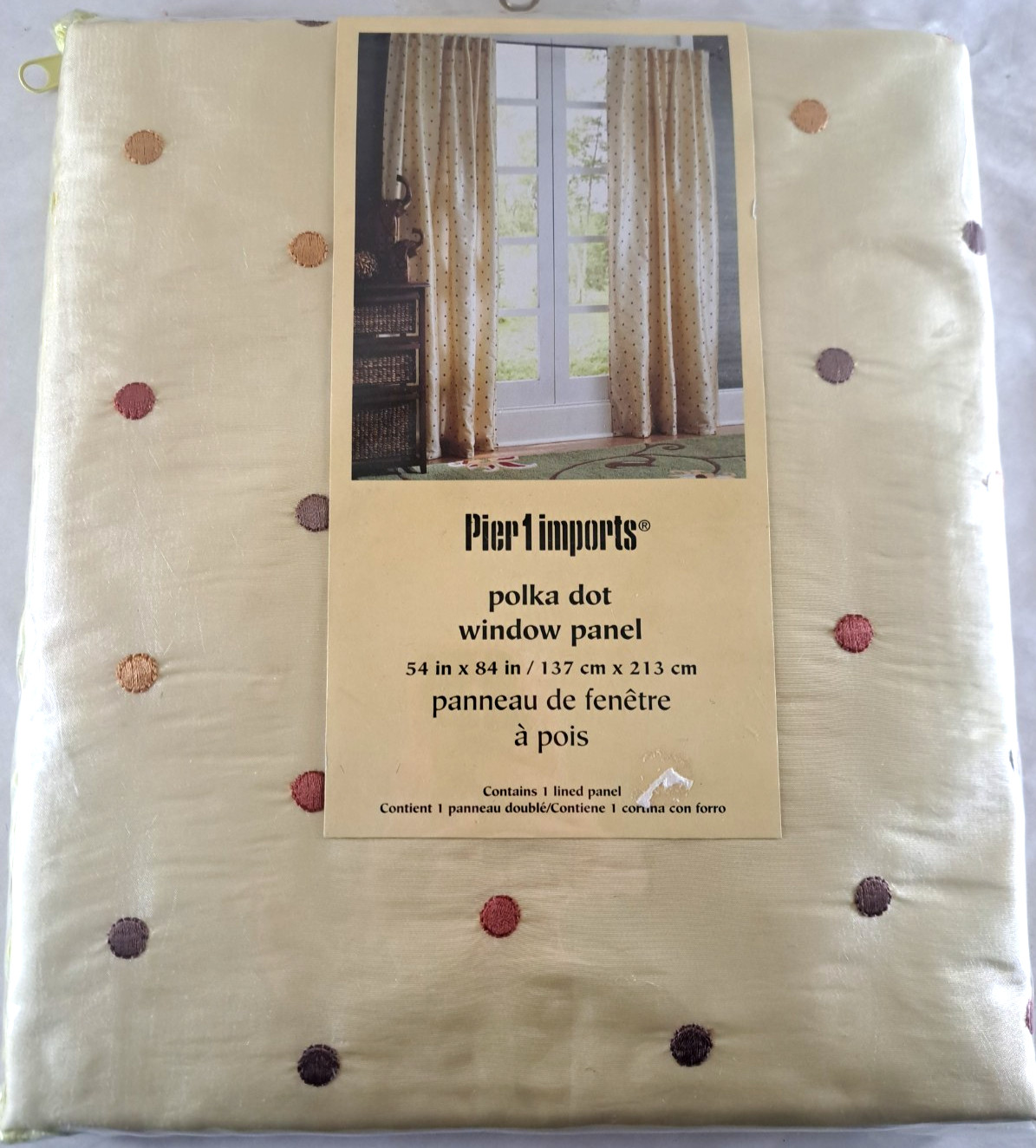NEW Pier 1 Polka Dot Curtain Panel Beige Warm Tones Raised Dots Modern 54×84