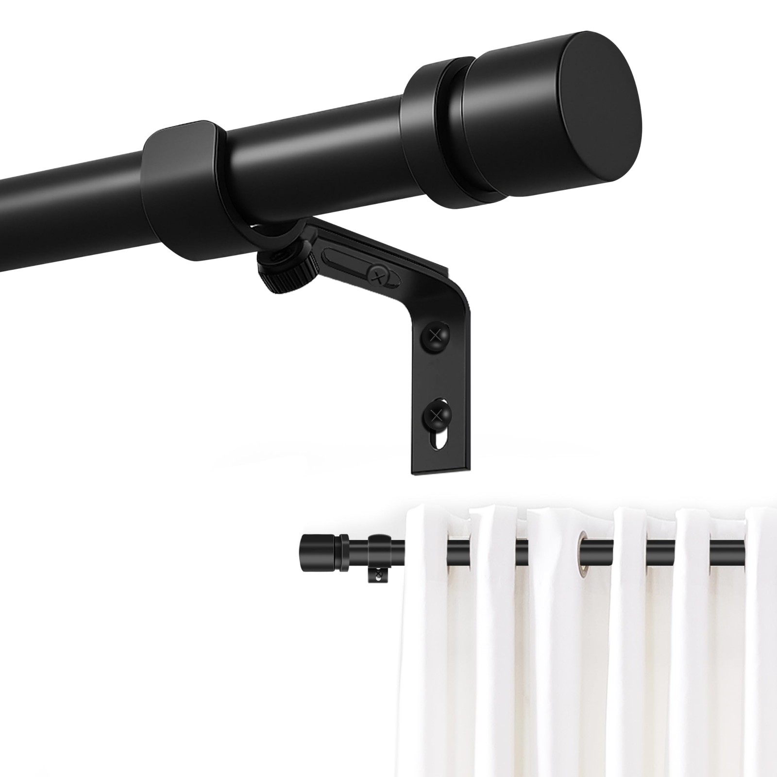 Curtain Rods Windows 32-143 Inch Max Adjustable 1 Inch Diameter Black Set