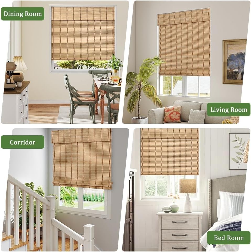SEEYE Cordless Bamboo Blinds Light Filtering Roller Shades Natural 24″ W x 64″H