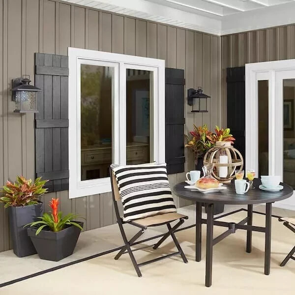 Brown 15 in. x 47 in. Polypropylene 4-Board Closed Board & Batten Shutters Pair
