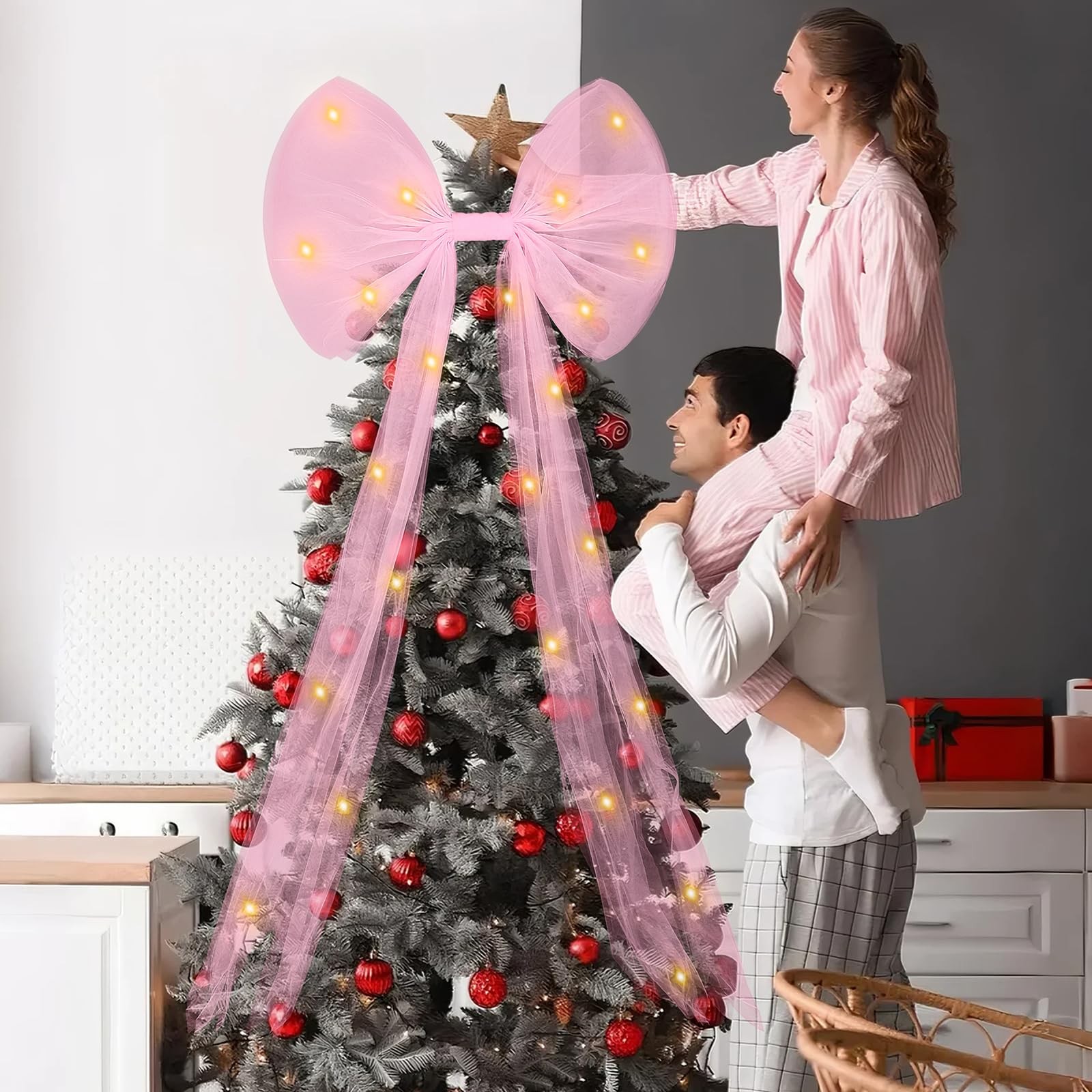 23.62 x 78.4 Inches Extra Large Christmas Tree Decorations Bow Tree Topper wi…