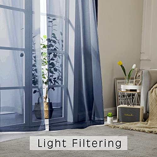 Sheer Curtains 72 Inches Long 2 Panels, 42″W x 72″L (Pack of 2) Navy Blue
